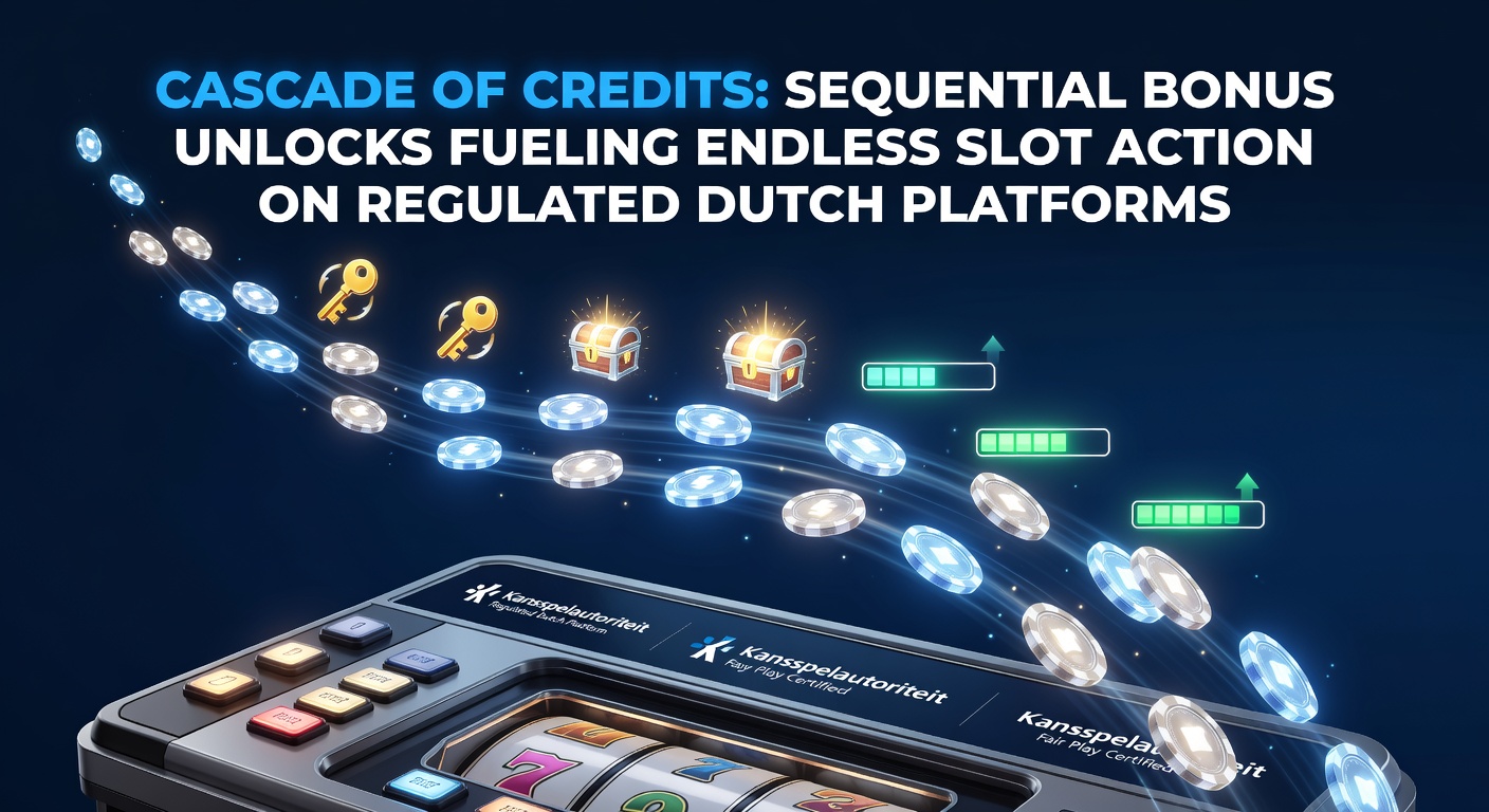 Slotmachine met vallende credits en opeenvolgende bonusiconen die een cascade-effect activeren op een Nederlands online casino platform