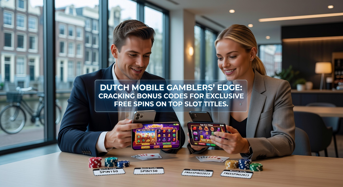 Mobiele gokker op smartphone met slotgames en bonuscodes in actie, typisch Nederlands casino-thema met tulpen en molens op de achtergrond