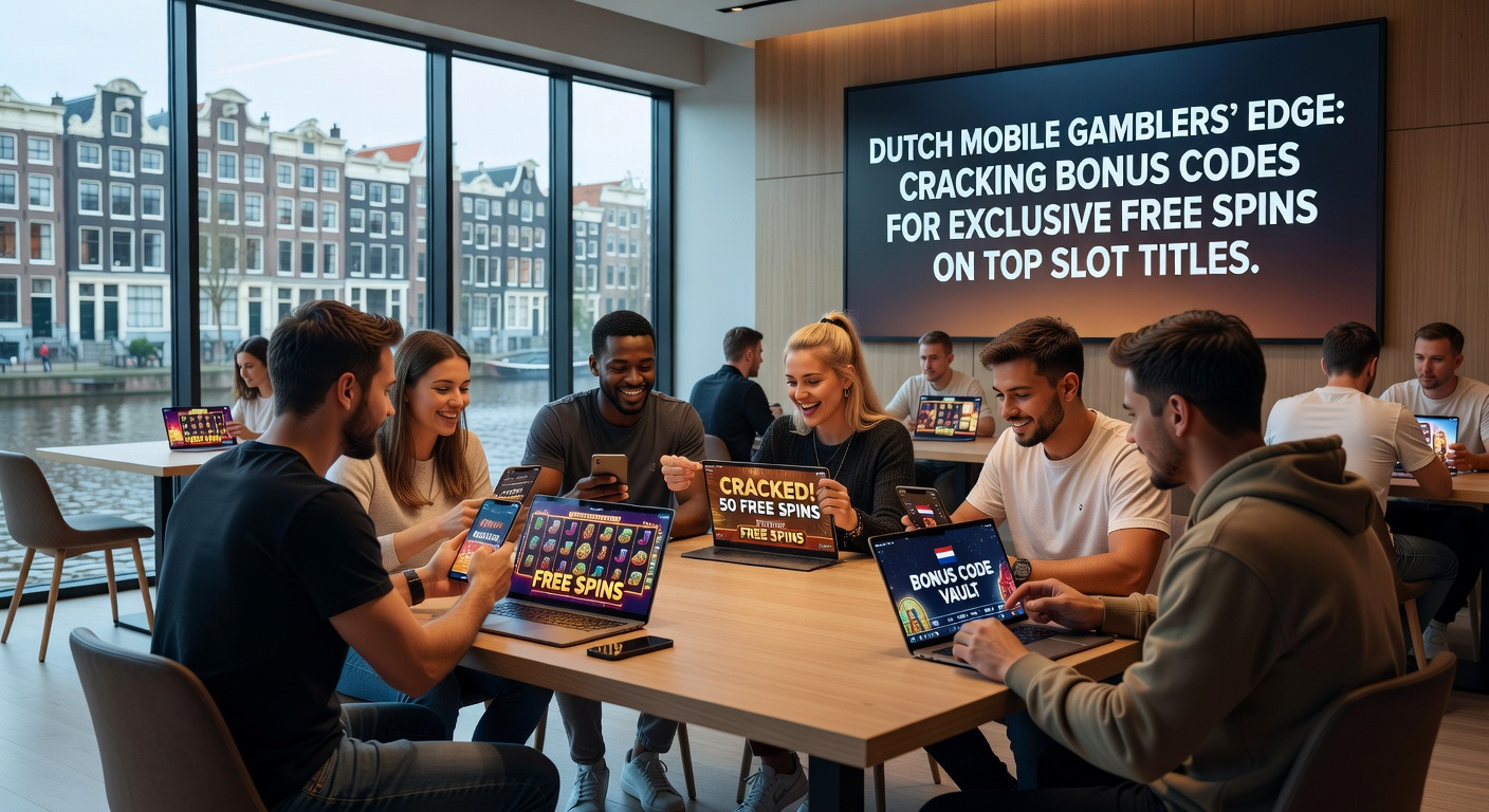 Smartphone-scherm met actieve slotgame, bonuscode-invoer en free spins teller, met Nederlandse vlag en casino-apps zichtbaar