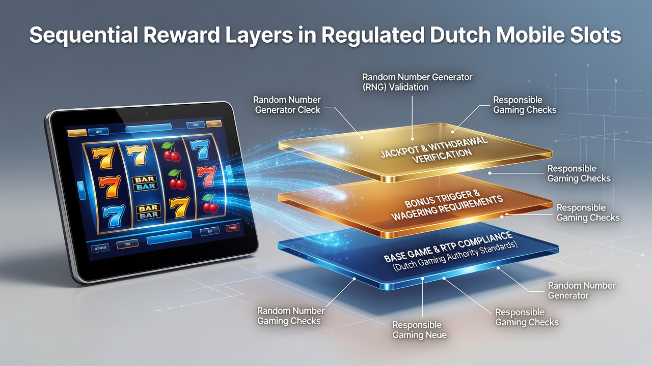 Illustratie van sequentiële beloningslagen in mobiele slotspellen met Nederlandse regulering