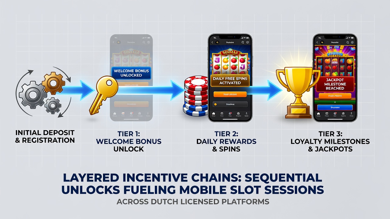 Voorbeeld van sequentiële bonusontgrendeling in een mobiele slotinterface