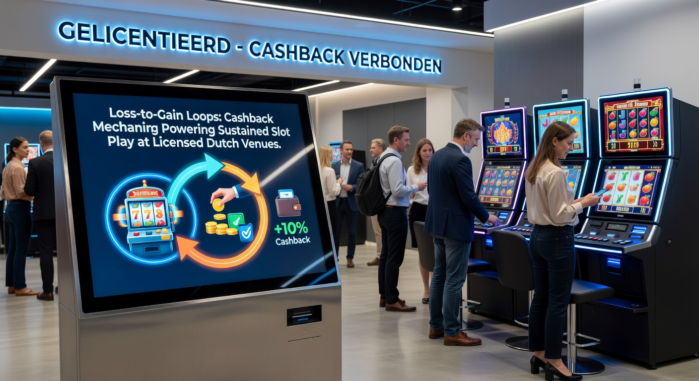 Grafiek van cashback-cycli in Nederlandse slotmachines, met pijlen die verliezen omzetten in nieuwe speelmogelijkheden