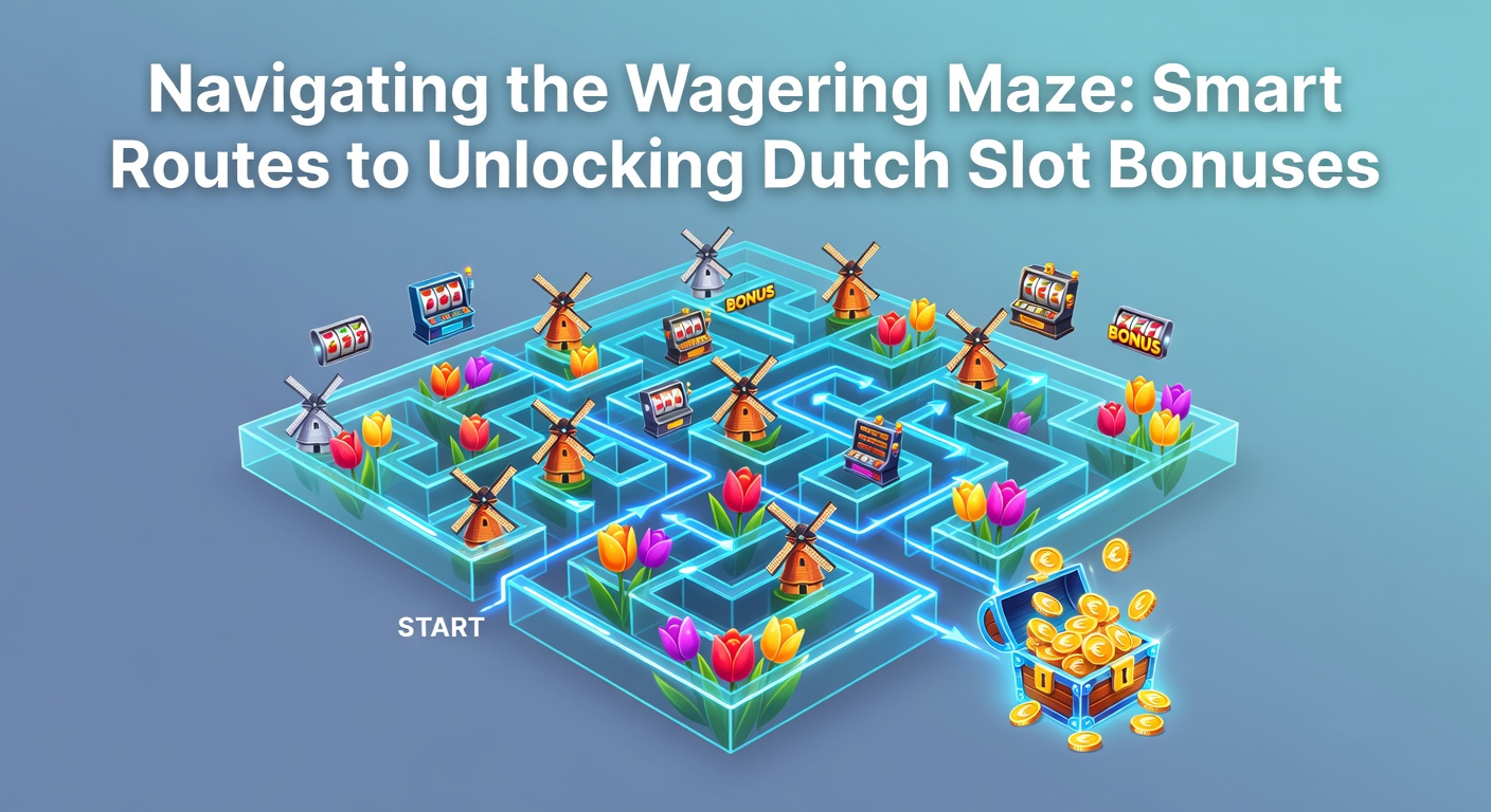 Grafische weergave van een labyrint met gouden munten en slotmachines, symboliserend de uitdagingen van wagering requirements bij Nederlandse online casinos
